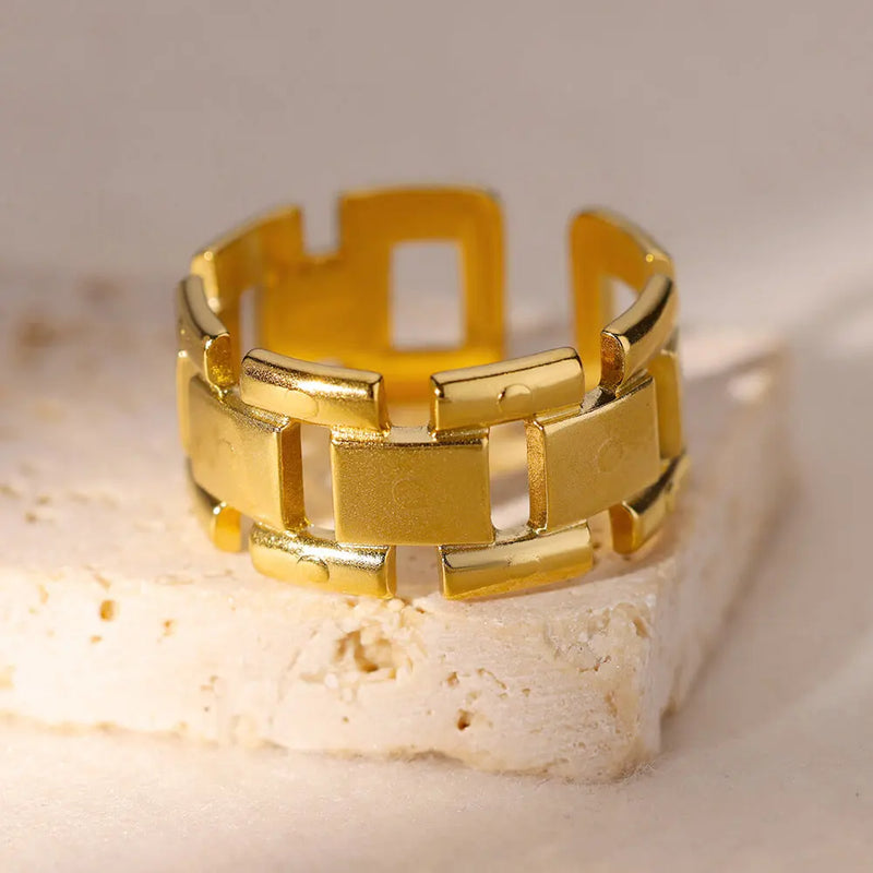 Tamxo™ Wide Gold Stainless Steel Open Finger Ring for Women, Aesthetic Jewelry