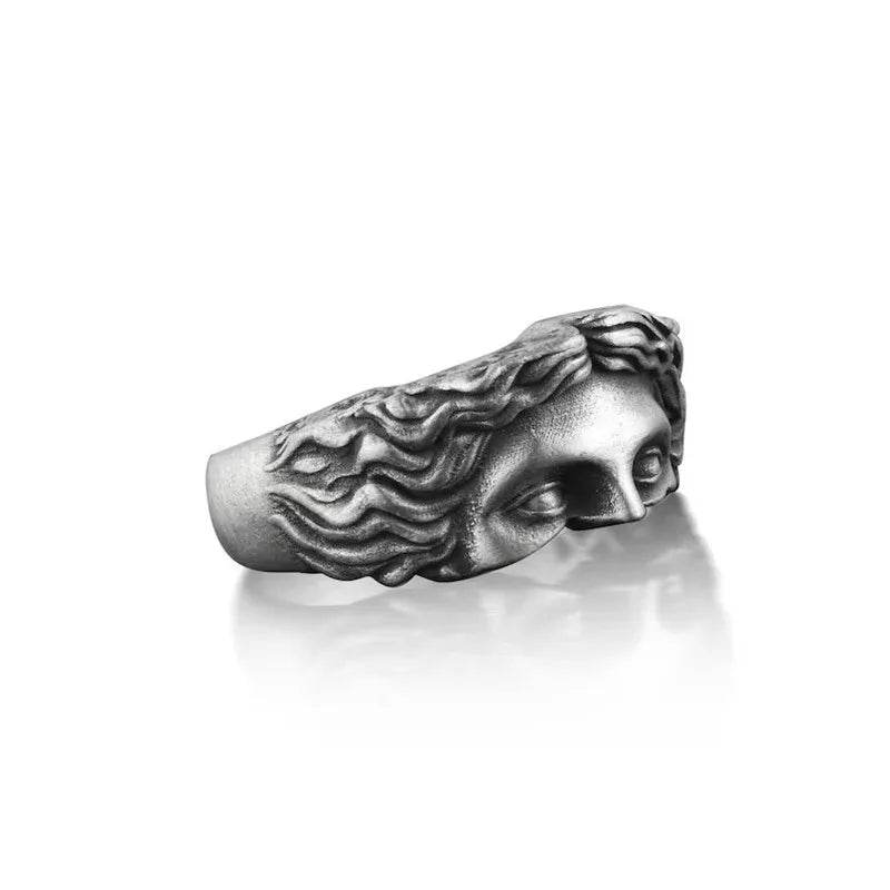 Tamxo™ Venus Mask Ring: Retro Thai Silver Relief, Adjustable Opening, Men's Confessing Gift