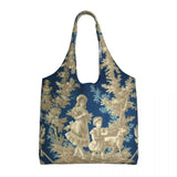 French Toile De Jouy Motif Canvas Tote Bag | Tamxo™ Traditional France Art Shopper Bag