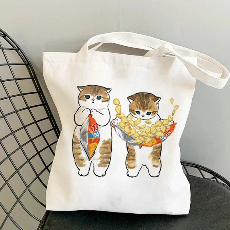 Tamxo™ Kawaii Cats Cartoon Manga Tote Bag – High Capacity Canvas Shoulder Bag