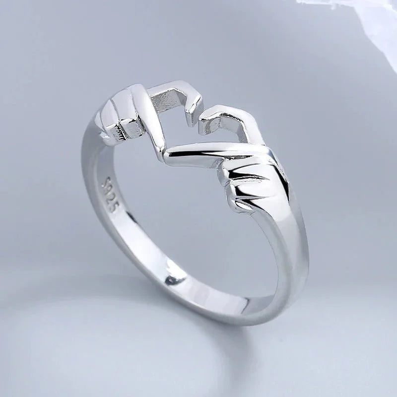 Tamxo™ Romantic Love Hand Heart Ring Silver Adjustable Couples Rings