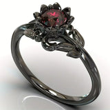Exquisite Red Zircon Rose Leaf Ring for Women's Engagement by Tamxo™