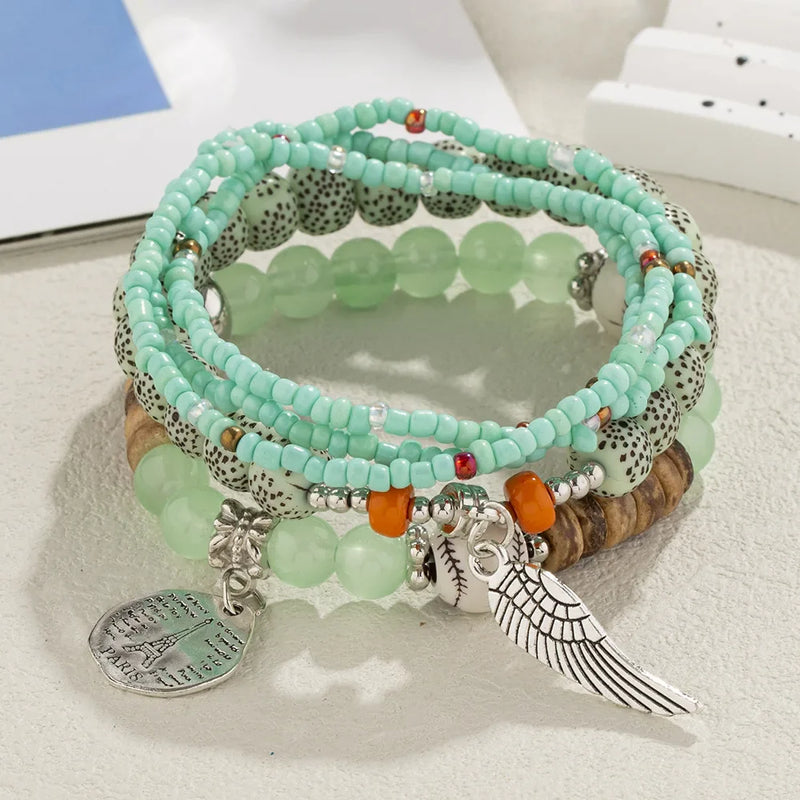 Bohemian Rice Beads Bracelet Set with Eiffel Tower Wing Charm - Tamxo™