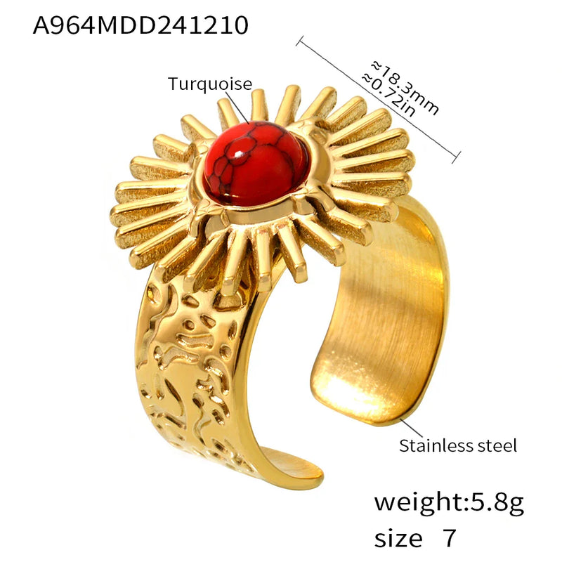 Fashionable Sun-Shaped Natural Stone Open Ring by Tamxo™