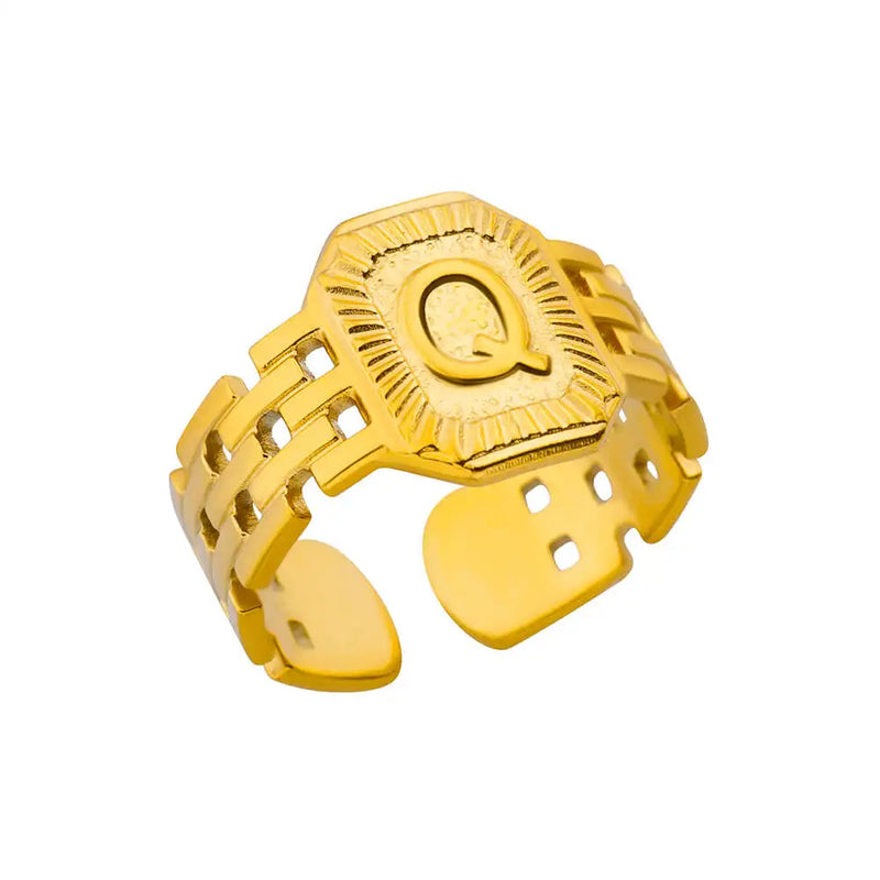 Tamxo™ Vintage Gold Plated Initial Letter Stainless Steel Women's Rings