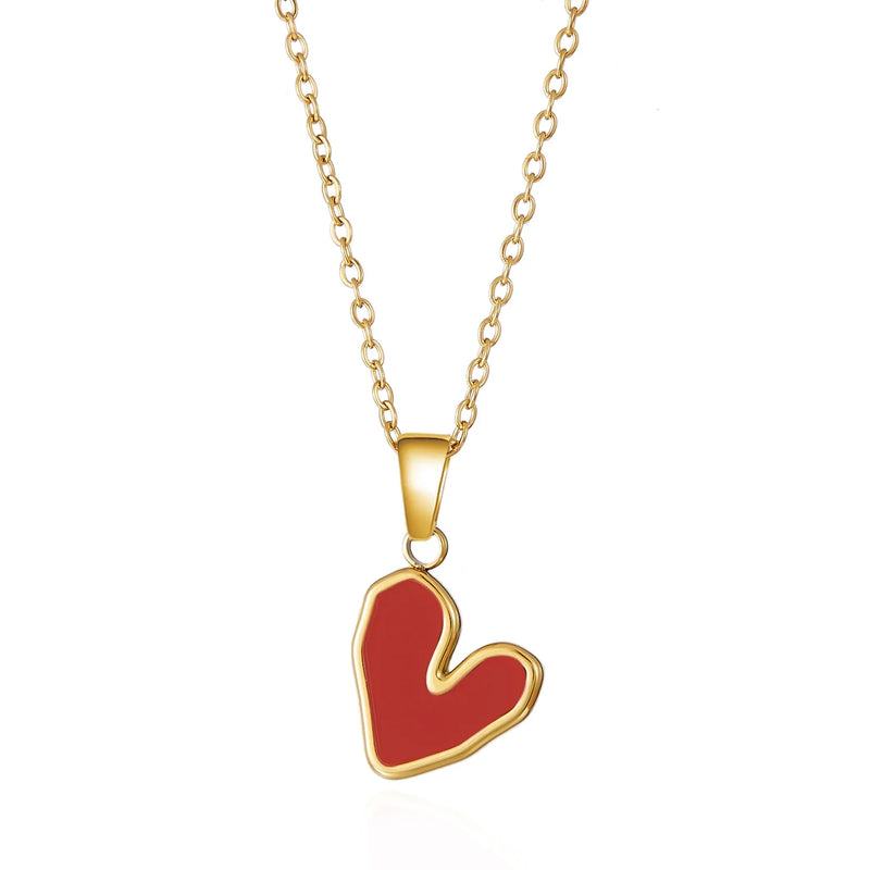 Tamxo™ Gold Love Heart Necklace Colorful Pendant Choker Chain Women's Jewelry Gift