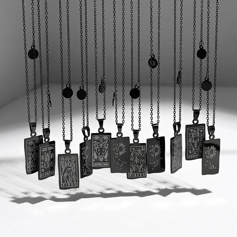 Tamxo™ Zodiac Sign Stainless Steel Square Pendant Necklace for Men Women
