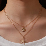 Tamxo™ Elegant Gold Starfish Conch Shell Necklace with Pearl and Zircon - Summer Beach Jewelry