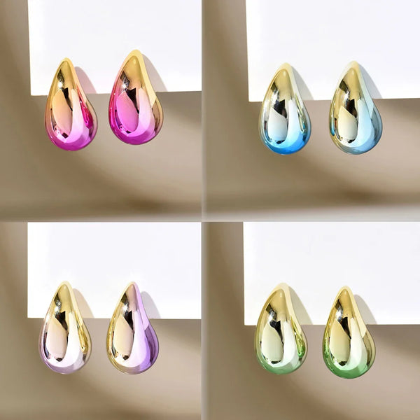 Tamxo™ Gradient Waterdrop Hoop Earrings: Metallic Colorful Tear Drop Lightweight Jewelry Set