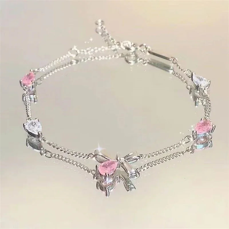Tamxo™ Crystal Cherry Blossom Bracelet - Sweet, Shiny Pink Flowers Zircon Bow Aesthetic